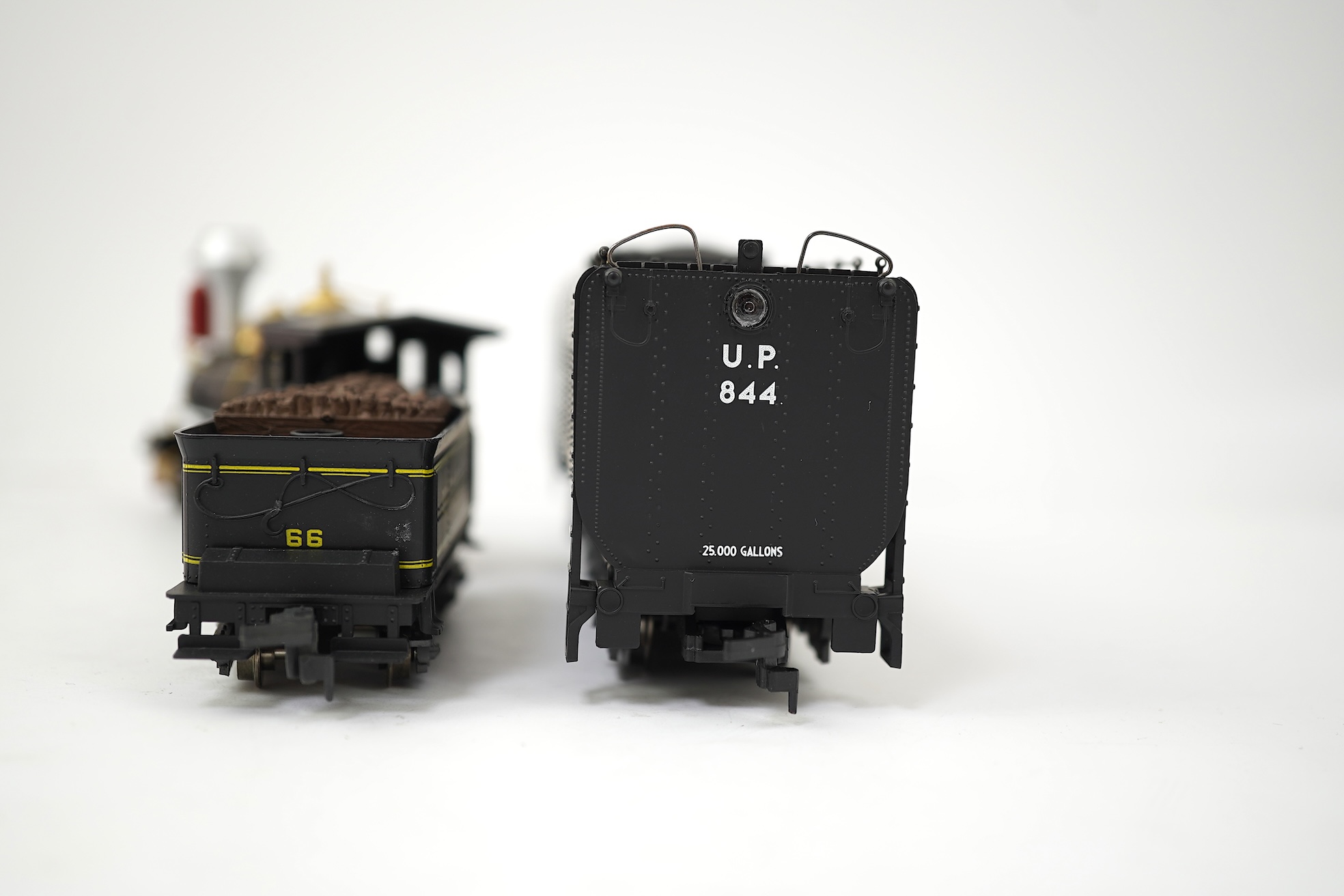 Two boxed HO gauge Rivarossi Union Pacific models; (5429) 844, 4-8-4 FEF3 tender locomotive, together with (5423) 66, 4-4-0 American tender locomotive, both powered for two rail operation.